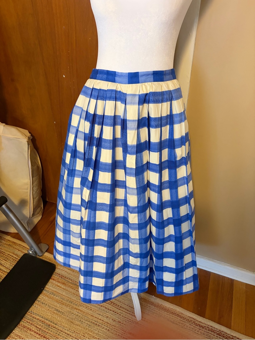 Blue and Cream Check Midi Skirt